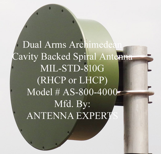 Dual Arm Archimedean Cavity backed Spiral Antenna 800-4000MHz