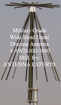AWD-100-3000 Ultra Wide Band Military Discone Antenna 100-3000MHz